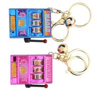 FUTUREORYY Llavero Mini Tragamonedas de 2 Piezas, Llavero Suerte en Colores Azul y Rosa, Mini Juguete Giratorio para Fiesta de Cumpleaños y Decoración de Eventos, Recuerdo Vegas