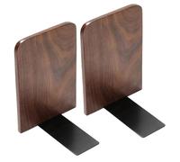 FUTUREORYY Sujetalibros Decorativos de Madera Nogal Negro y Hierro, Organizador de Libros de Escritorio Multifunción, Juego de 2 Piezas Grande Cuadrado, Práctico para Oficina y Estudio