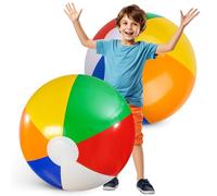 FUTUREPLUSX 2 pelotas de playa grandes, pelotas inflables de PVC de 42 pulgadas, colores clásicos del arco iris para niños, fiesta de playa en la piscina de verano