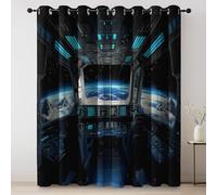 Futurism Spaceship Space Cortinas Opacas con Aislamiento térmico para oscurecer la habitación, con Ojales, para Sala de Estar, 140An x 280Al cm (2 Paneles), Dark Blue
