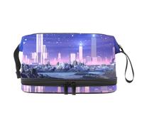 Futuristic Alien City Starry Night - Neceser de viaje de doble capa para mujeres y niñas, neceser de viaje, bolsa organizadora de maquillaje con compartimento para cepillos, multicolor, 27x15x14