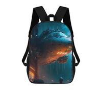 Futuristic Cityscape with Hovering Spaceship Mochilas Impresas En 3D Para Niños, Mochila Escolar, Mochila Informal Para Exteriores, Mochila Informal De Moda Para Niños, Lindas Bolsas De Viaje 17inch