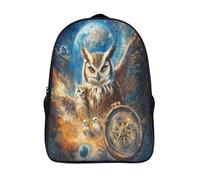 Futuristic Compass Mochilas Escolar,3D Smiling Owl And Little Owl Impreso,Bolsas De Niños Estudiantes De Primaria Y Secundaria 16 inch