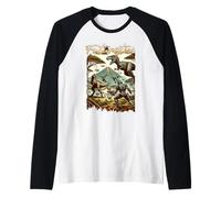 Futuristic Dinosaur Battle Sci Fi Action Art Warrior Camiseta Manga Raglan