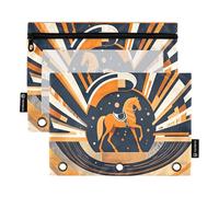 Futuristic Horse on Dark - Juego de 2 estuches para carpetas de 3 anillas, cremallera suave con ventana de PVC transparente para suministros escolares