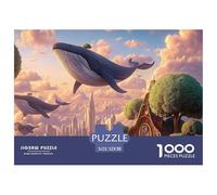 Futuristic_Whales 1000 Pzas Corte Preciso Rompecabezas Floating Whale Divertido Jigsaw Decoración Amigos 52x38cm/1000pcs