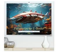 Futuristische U-Boote (hochwertiger Premium Wandkalender 2026 DIN A2 quer), Kunstdruck in Hochglanz: Coole Unterwasserboote der Zukunft in spektakulärem Design - KI generiert