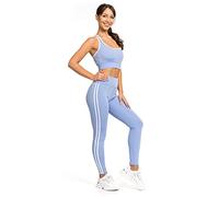 FUTURO FASHION Conjuntos de gimnasio para mujer, 2 piezas, leggings de cintura alta con rayas + brasier deportivo, conjunto de entrenamiento para mujer, ropa deportiva para gimnasio, tallas S-XL,