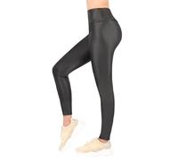 FUTURO FASHION Leggings Brillantes de Aspecto Mojado para Mujer: Levantamiento de glúteos, Cintura Alta, diseño Opaco, Ideales para Fiestas Informales y Fitness, Talla XXXL, Negro