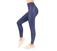 FUTURO FASHION Leggings Brillantes de Aspecto Mojado para Mujer: Levantamiento de glúteos, Cintura Alta, diseño Opaco, Ideales para Fiestas Informales y Fitness, Talla S, Marino