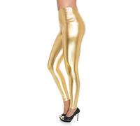 FUTURO FASHION - Leggings de Tiro Alto - Acabado Mate y Brillante - Cuero sintético - Dorado - Talla EU 48