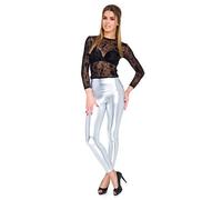 FUTURO FASHION - Leggings de Tiro Alto - Acabado Mate y Brillante - Cuero sintético - Plateado - Talla EU 44