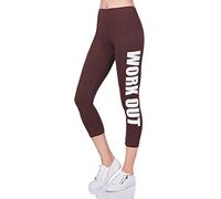 FUTURO FASHION® - Leggings pirata - Con inscripción «Work Out» - Tallas 36-50 - LWO34 - Marrón - 44