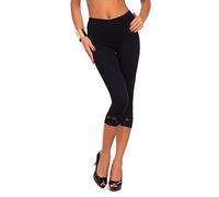 FUTURO FASHION® - Leggings Piratas con Encaje - Algodón - Negro - Talla EU 42