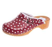 FUTURO FASHION® - Zuecos de Cuero auténtico con Suela de Madera - para Mujer - Colores Lisos Unisex - Tallas 36-42 - Rojo/Lunares Blancos - 41 EU