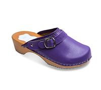 FUTURO FASHION® - Zuecos de Cuero auténtico con Suela de Madera - para Mujer - Colores Lisos Unisex - Tallas 36-42 - Lila - 41 EU