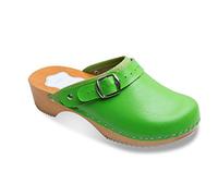 FUTURO FASHION® - Zuecos de Cuero auténtico con Suela de Madera - para Mujer - Colores Lisos Unisex - Tallas 36-42 - Verde - 38 EU