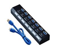 FUUGlan Concentradores USB 3.0 de 7 puertos multiUSB divisor USB 2.0 con interruptores, adaptador de corriente, concentradores divisores para PC, portátil, cable conector de expansión de PC