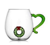 FUUGlan Taza de cristal con temática navideña, taza de cristal única con temática navideña con diseños delicados para varias ocasiones con patrón de corona de vidrio