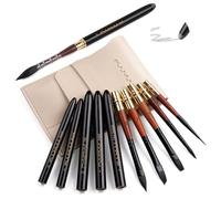 Fuumuui Juego de 6 pinceles de acuarela de viaje, hechos a mano, con funda de piel para acuarela, alta capacidad de transporte de color y excelente rebote, pincel para artista