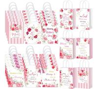 Fuutreo 30 bolsas de regalo para el día de la madre con asa, clavel rosa, regalo para el día de la madre, papel de regalo para regalo de flores para suministros de decoración de fiestas (Religión)