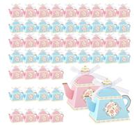Fuutreo 50 cajas de regalo de fiesta de té, caja de tetera floral vintage, cajas de regalo para fiesta de té, tetera, caja de caramelos, decoración de fiesta de té para la hora del té, jardín, boda,