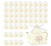 Fuutreo 50 cajas de regalo de fiesta de té, caja de tetera floral vintage, cajas de regalo para fiesta de té, tetera, caja de caramelos, decoración de fiesta de té para la hora del té, jardín, boda,