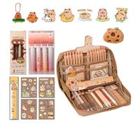 Fuuxtci Estuche para Lápices de Capibara - Adorable Estuche Escolar con 10 Compartimentos,Incluye Pegatinas, Bolígrafos y Subrayador - Material Escolar de Animales para Niños