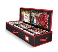 FUWIND 1 bolsa organizadora de papel de regalo, bolsa de almacenamiento de papel de regalo, tela Oxford negra y roja para accesorios de Navidad, almacenamiento debajo de la cama para decoraciones