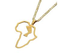 FUWIND Collar Colgante Joyas África Mapa Reina egipcia Nefertiti Colgante Collares Mujeres Hombres joyería Oro Color joyería Africana Navidad Cumpleaños Regalo