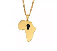 FUWIND Collar Colgante Joyas Black Lives Matter O Black Life Matters Africa Map Collares Color Dorado Afro Power Fist Pattern Jewelry Navidad Cumpleaños Regalo