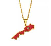 FUWIND Collar Colgante Joyas Collar con Colgante de Bandera del Mapa del Reino de Marruecos, joyería de Color Dorado para Mujer, Bandera Nacional Le Royaume du Maroc Navidad Cumpleaños Regalo