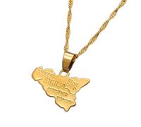 FUWIND Collar Colgante Joyas Collar con Colgante de Mapa de Sicilia, Cadena para Mujer, joyería de Color Dorado, artículos de mapas de Sicilia Navidad Cumpleaños Regalo
