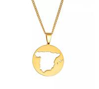 FUWIND Collar Colgante Joyas Collares con Colgante de Mapa Redondo de España para Mujeres, Hombres, niñas, Color Dorado, mapas españoles, joyería Navidad Cumpleaños Regalo
