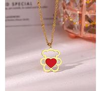 FUWIND Collar Colgante Joyas Collares Lindo Oso de Dibujos Animados Colgante de corazón Rojo para niñas Amigo Cadenas Gargantilla Collar Femenino para Mujer joyería Cumpleaños La Fiesta Regalo