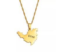 FUWIND Collar Colgante Joyas Sint Maarten & Saint-Martin Island Colgante Collar SXM Saint Martin Gold Color Jewelry Navidad Cumpleaños Regalo