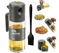 Fuwnvuwn Pulverizador Aceite Spray Freidora Aire 550ml, Spray Aceite Cocina Freidora Aire 2 in 1, Pulverizador de Aceite Cristal con un Brocha Cocina, Aceitera Spray Pulverizador para Cocinar (Gris)