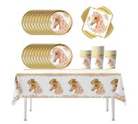 Fuwraixis 61 Pieza Semental Fiesta Vajilla, Guirnalda Cabeza de Caballo Vajilla, Niñas Fiesta Vajilla Set, Niños Fiesta Suministros, Adecuado para bautizos de bebés y aniversarios, para 20 Personas