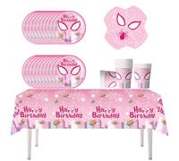 Fuwraixis 61 Piezas de Vajilla para Fiestas Spider-Woman,Productos para fiestas infantiles de Spider Gwen,Set de Decoración para Fiesta de Cumpleaños,para Aniversario,Para 20 personas