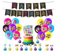 Fuwraixis decoración para fiesta de globos vintage, Artículos para fiestas de los 80, Banderola de neón para cumpleaños, decorativo de tartas Rock “n” Roll, Apto para fiestas de niños y adultos