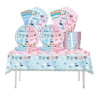 Fuwraixis Vajilla para fiestas de Western cowgirl, 61 piezas Rosa y azul Vajilla infantil para cumpleaños, Revelación del sexo Decoración para fiestas, Juego de platos de papel para fiesta