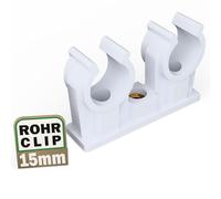 FUX 50 clips de tubo de 14-15 mm, abrazaderas para tubos con rosca de metal M6, soporte para tubos, abrazadera doble para fontanería y calefacción