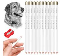 FuxFuis 12 PCS Lápices de Dibujo Blanco para Bocetos Lápiz de Goma para Bocetos Lápiz Borrador Dibujo Bolígrafo de Borrador de Artista de Madera Lápices Borrador de Arte para Artistas con Sacapuntas