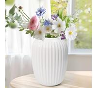 FuxFuis Jarrones Decorativos Modernos Cerámica Jarrón Blanco Mate de Ceramica Jarrón de Cerámica Francés Jarrones Acanalado Blanco de Ceramica para Flores Frescas y Secas Hierba de Las Pampas en Mesa