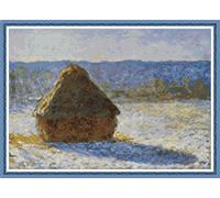 fuxiruiI Kit de punto de cruz Almiar matutino con efecto nieve, Claude Monet, 11 ct, diseño preimpreso, arte mural DIY, juego de bordado DIY, 40 x 50 cm