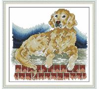 fuxiruiI Kit de punto de cruz de perro golden retriever de 11 ct, patrón preimpreso, arte de pared DIY, juego de bordado DIY - 40 x 50 cm