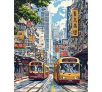 fuxiruiI Kit de punto de cruz para principiantes, manualidades para adultos para aliviar el estrés, kit completo de 11CT para bordado y costura, patrón fácil: Paisaje urbano de Hong Kong