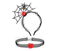 FUXIU 2 piezas de aro para el pelo con forma de telaraña y gargantilla de encaje punk para niñas calientes, divertido disfraz novedoso para fiesta de Halloween