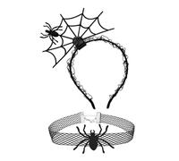 FUXIU 2 piezas de aro para el pelo con forma de telaraña y gargantilla de encaje punk para niñas calientes, divertido disfraz novedoso para fiesta de Halloween