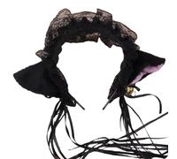 FUXIU Aro plisado de encaje con forma de oreja con campanas para cosplay, fiesta, tomar fotos, soporte para el pelo de Halloween para adolescentes